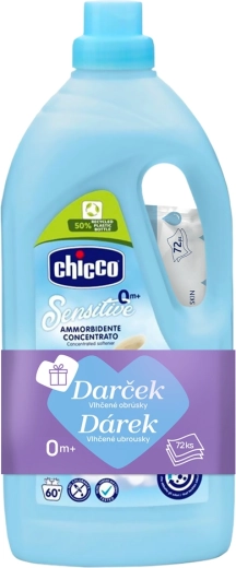 Chicco aviváž Baby Sensitive Sladký púder 1,5 l (60 praní) + vlhčené obrúsky 72 ks