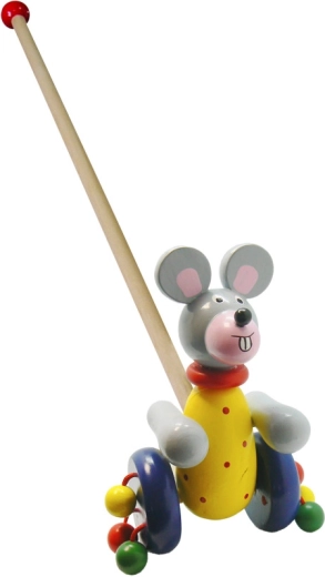 Babu drevená myš na tyči pre deti