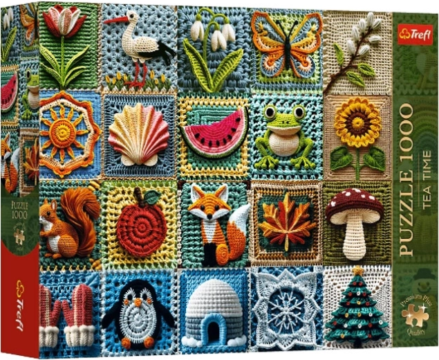 Prémiové puzzle Trefl Premium Plus Tea time: háčkované štyri ročné obdobia 1000 dielikov