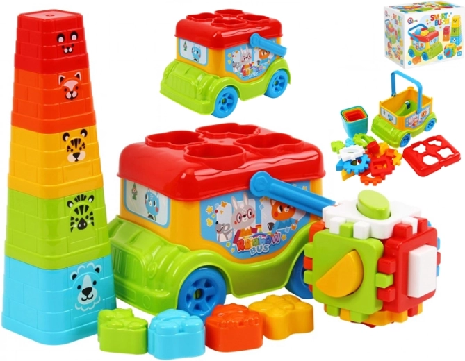 Autobus – vkladačka a skladacia pyramída pre deti od 12 mesiacov