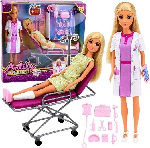 Anlily sada bábik doktorka s pacientkou, nemocničné lôžko a zdravotnícke doplnky 30 cm