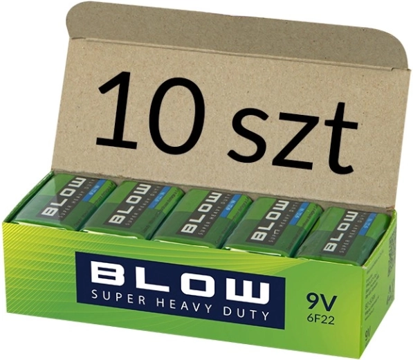 Batérie BLOW 9 V (6F22) Super Heavy Duty, balenie 10 ks