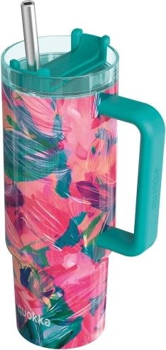 Nerezový termohrnček Quokka Vibe Oil Petals Drop Safe so slamkou 880 ml