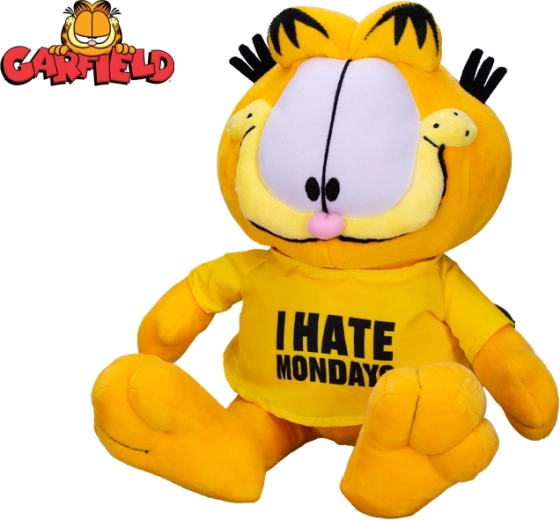 Plyšový kocúr Garfield 24 cm – sediaci, tričko I hate Mondays