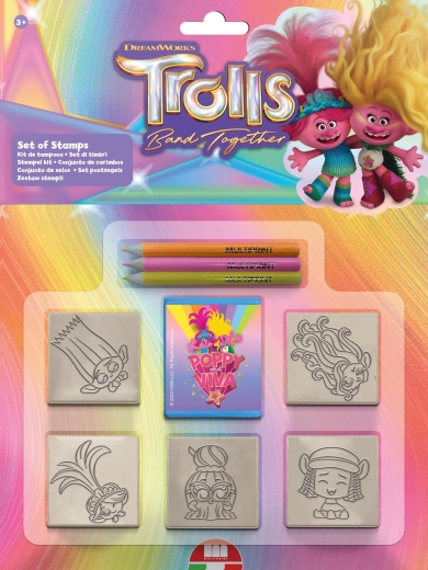 Pečiatková sada Trolls – 5 pečiatok a 3 fixky