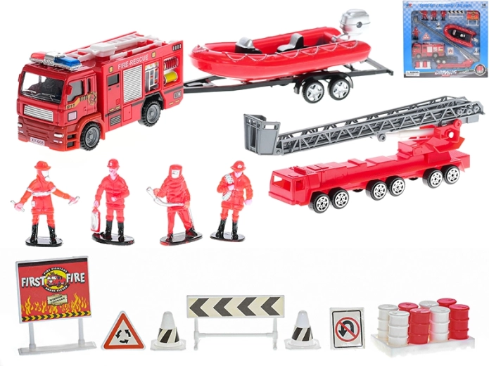 Súprava hasiči – kovové vozidlá s voľnobehom a figúrky