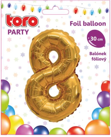 Fóliový balónik číslica 8, 30 cm, zlatý TORO