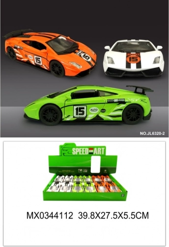 Kovový športový model auta s otváracími dverami a funkciou pull back