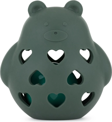 PETITE&MARS silikónová hračka s hrkálkou medvedík Bear Basil misty green