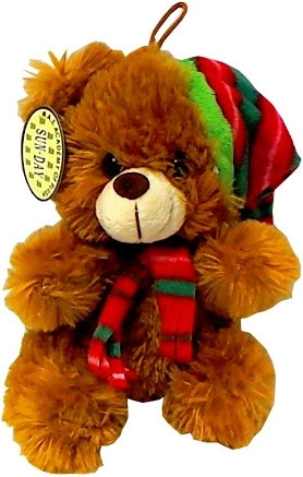 Plyšový macko s čiapkou a šálom – vianočný motív