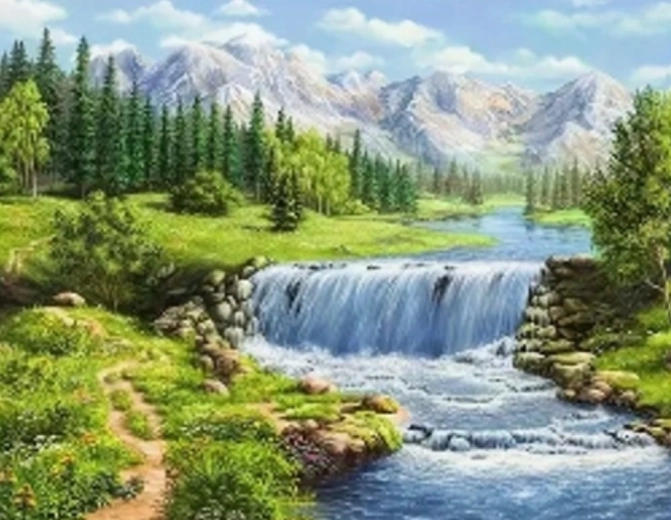 Maľovanie podľa čísel – splav v horách 40 × 50 cm