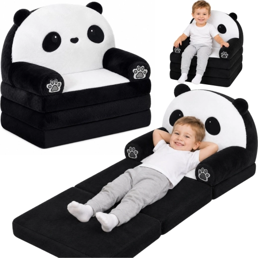 Rozkladacie detské kreslo 2v1 Panda (pohovka a ležadlo) čierno-biele