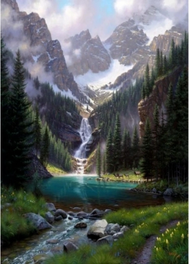 Diamantové vyšívanie (diamond painting) – Staw w górach 30 × 40 cm