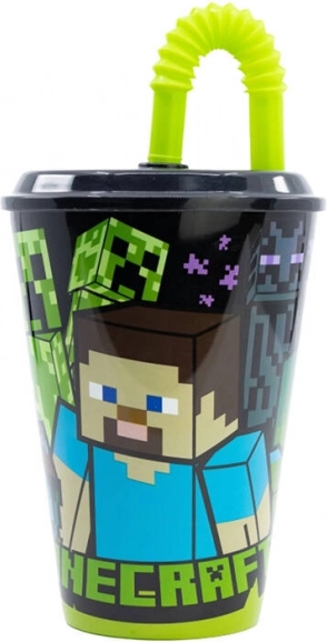 Detský pohárik so slamkou Minecraft 430 ml čierny
