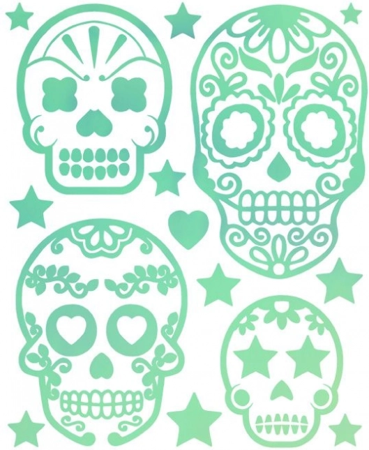 Fluorescenčné nažehľovačky – veľký arch s motívmi lebiek