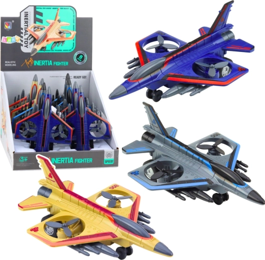 Vojenský prúdový lietadlo so zotrvačníkom a rotujúcimi vrtuľami