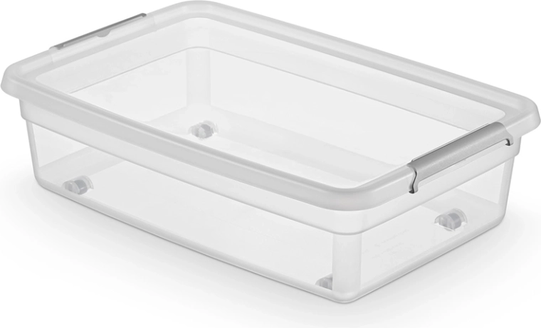 Basestore úložný box s vekom, klipsami a kolieskami 29 l (nízky profil)