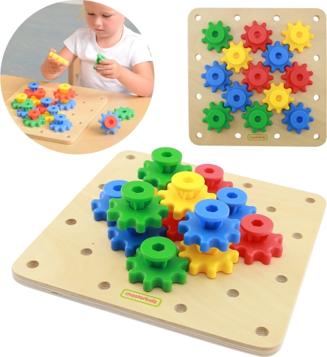 Drevená Montessori doska Masterkidz s ozubenými kolesami