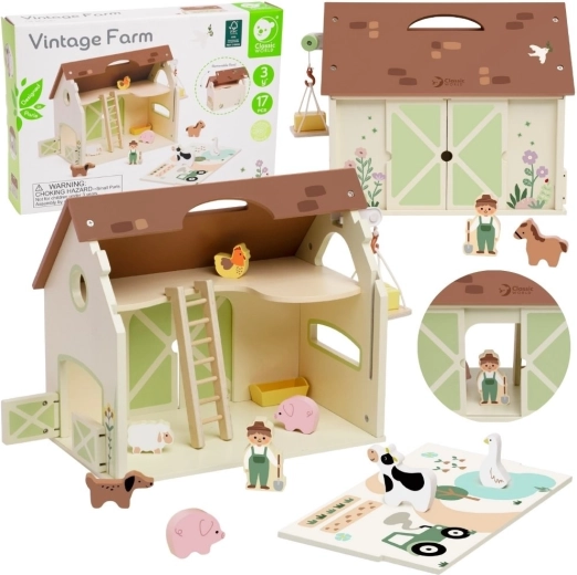 Classic World drevená farma vintage – sada figúrok 17 ks
