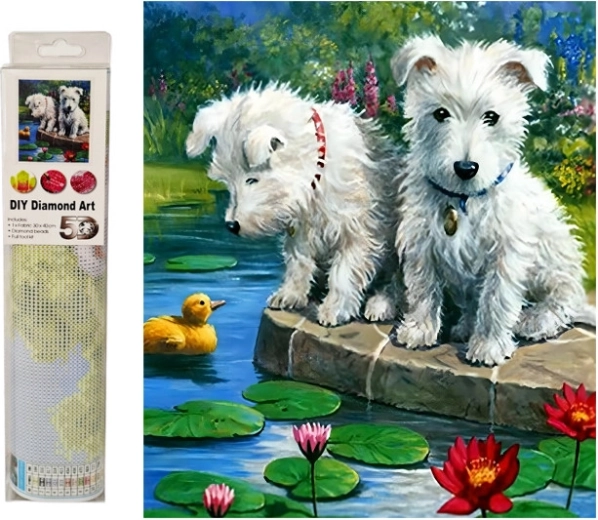 Diamantová mozaika – psíky pri vode