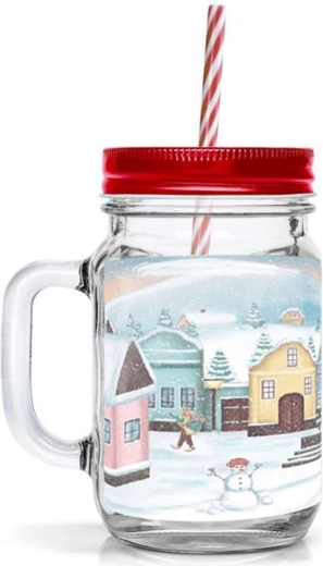 Pohár so slamkou TORO 450 ml s vianočným motívom dedinky
