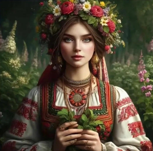 Diamantové maľovanie – slovanská žena s kvetmi 30 × 40 cm