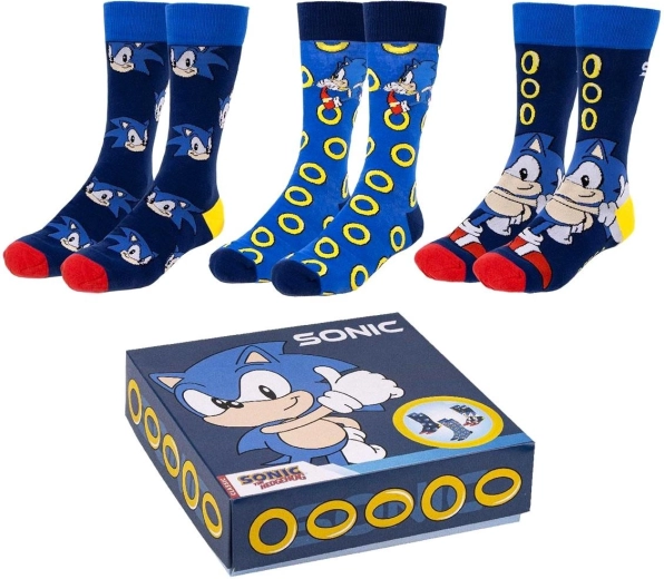 Sada ponožiek Sonic – 3 páry v darčekovej krabičke