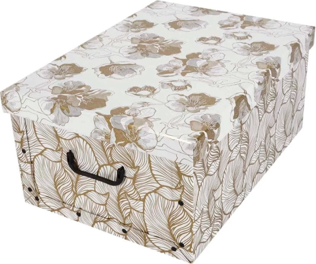 Kartónový úložný box MAXI zlaté kvety sakury