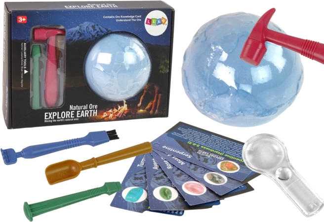 archeologická sada vykopávky s minerálmi a vzdelávacími kartičkami