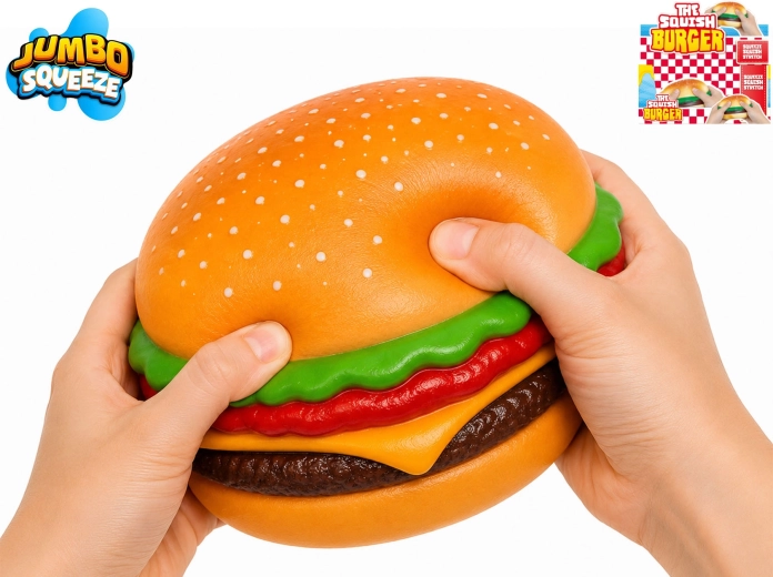 Stláčací jumbo hamburger – antistresová mačkacia hračka 12 × 12 × 5,5 cm