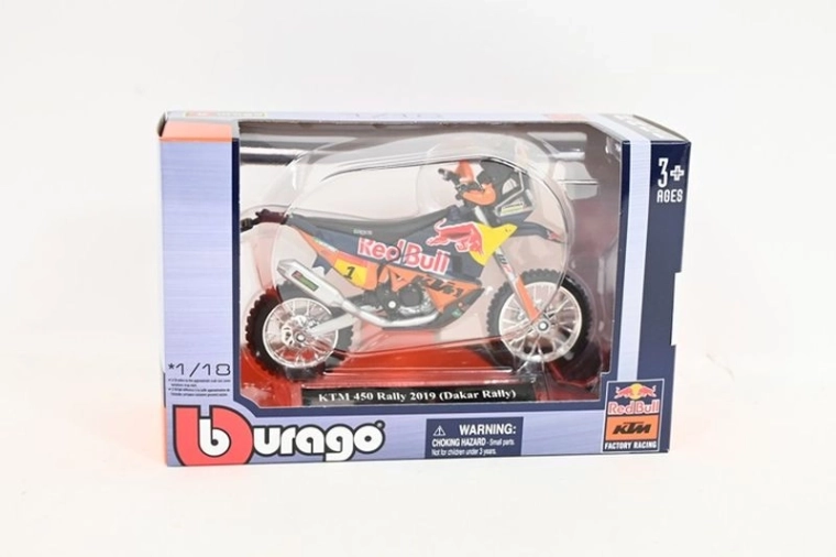 Bburago 1:18 Red Bull KTM 450 Rally Dakar 2019 (štartovné číslo 1) – model motocykla