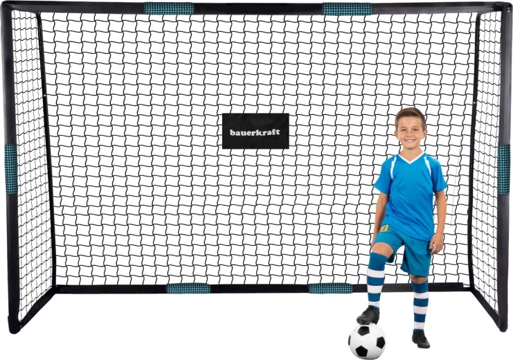 Kovová futbalová bránka Bauerkraft so sieťou 300 × 200 × 120 cm čierno-modrá
