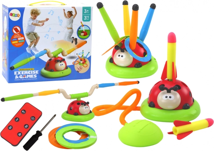 Biedronka 3v1 detská športová hra – švihadlo, hod na cieľ a raketová vystreľovačka