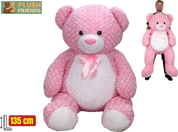 Plush Friends ružový plyšový medveď s mašľou 135 cm