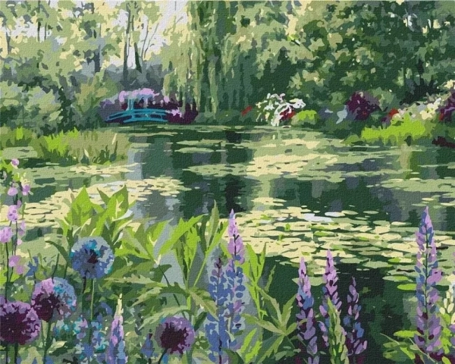 Maľovanie podľa čísel Jazero v lese s leknami 40 × 50 cm