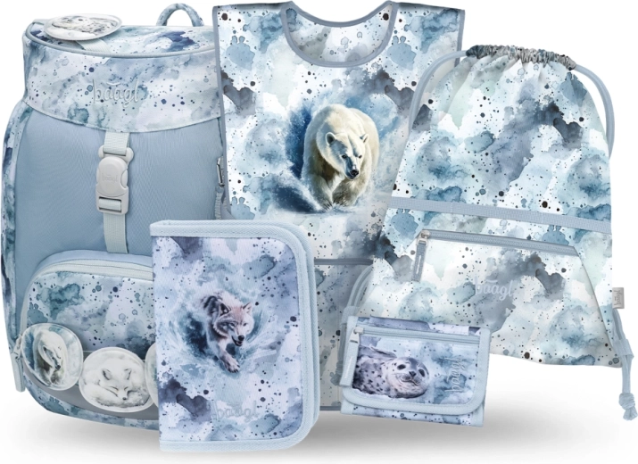 Školský set BAAGL Airy Polar 5 dielov: batoh, peračník, vak, zástera a peňaženka z recyklovaných materiálov