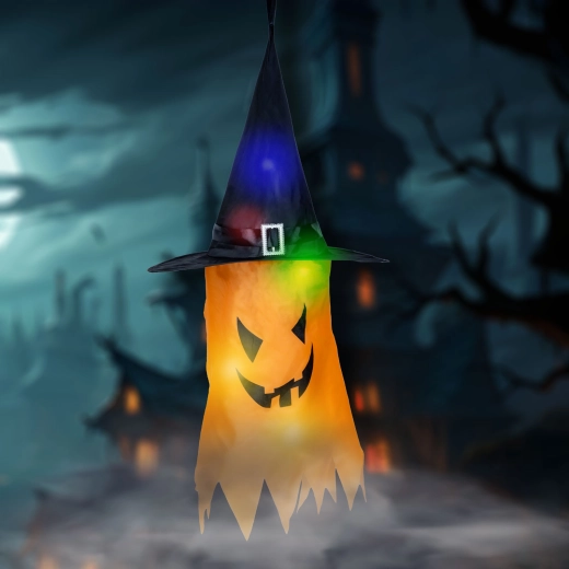 Halloweenska závesná LED dekorácia duch žltá