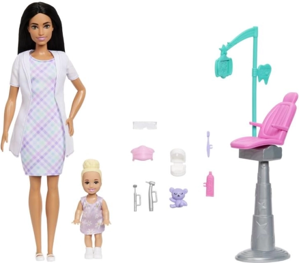 Barbie herný set zubárka – čiernooká bábika