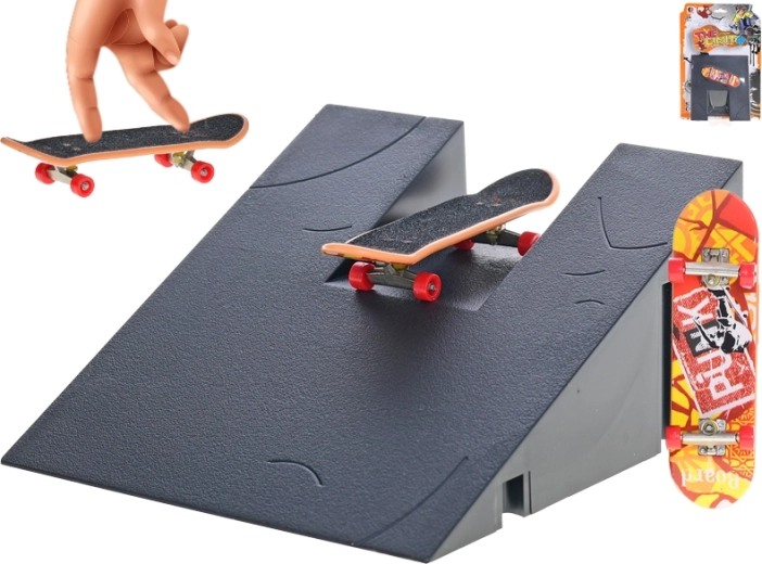 Prstový skateboard 9,5 cm s rampou – kovový a plastový set pre deti