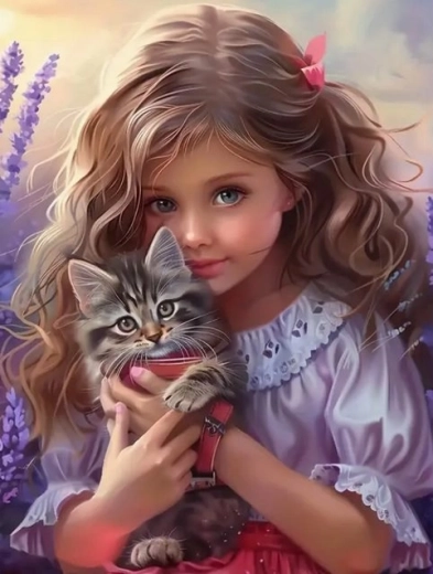 Diamantové maľovanie Norimpex – dievča s mačkou 30 × 40 cm