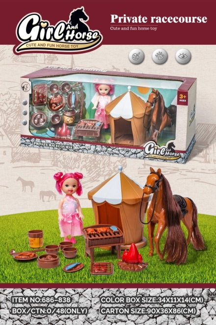 Herný set s koníkom, bábikou a doplnkami