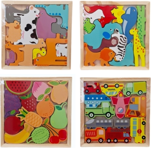 Drevené vkladacie puzzle s farebnými motívmi - 1 kus