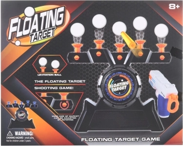 Strelecká hra s levitujúcimi terčmi a pištoľou