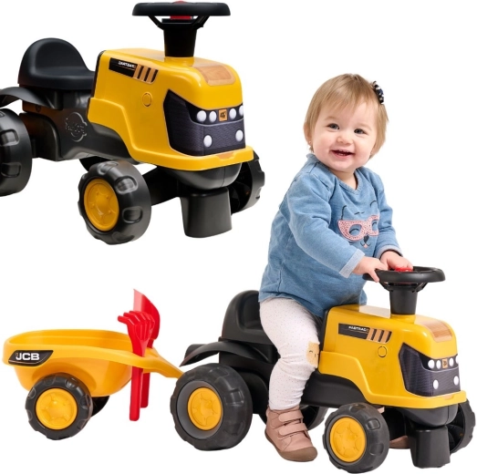Odrážadlo traktor JCB Fastrac s prívesom, lopatkou a hrabľami