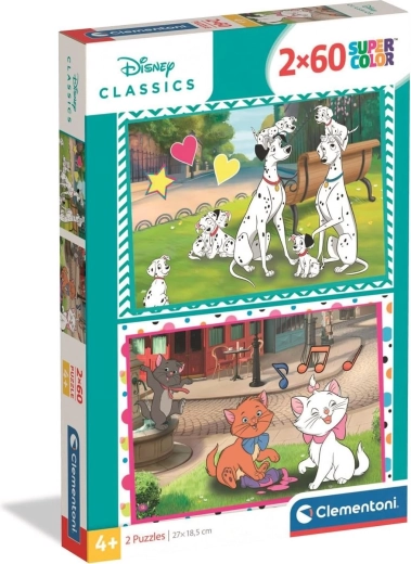 Puzzle CLEMENTONI Disney: 101 dalmatíncov a Aristomačky 2×60 dielikov