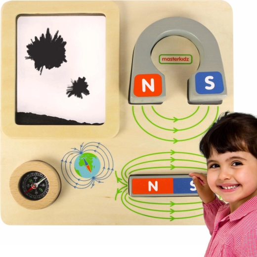 Masterkidz drevená vzdelávacia magnetická doska s kompasom