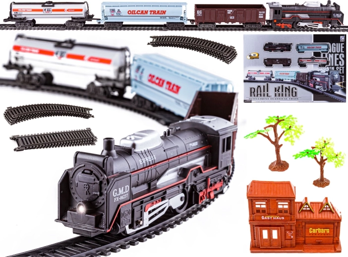 Elektrická vláčikodráha Rail King s parnou lokomotívou a 3 vagónmi