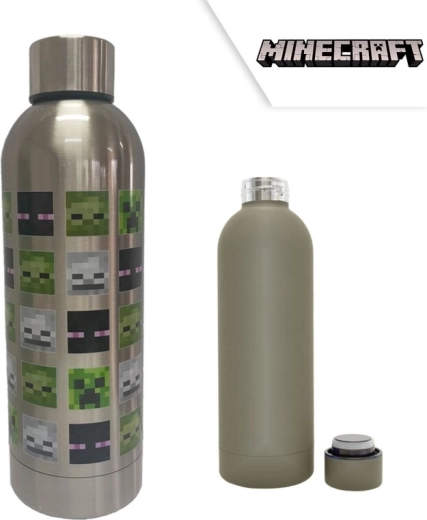 Minecraft nerezová fľaša Green Mob Heads strieborná - 1 kus