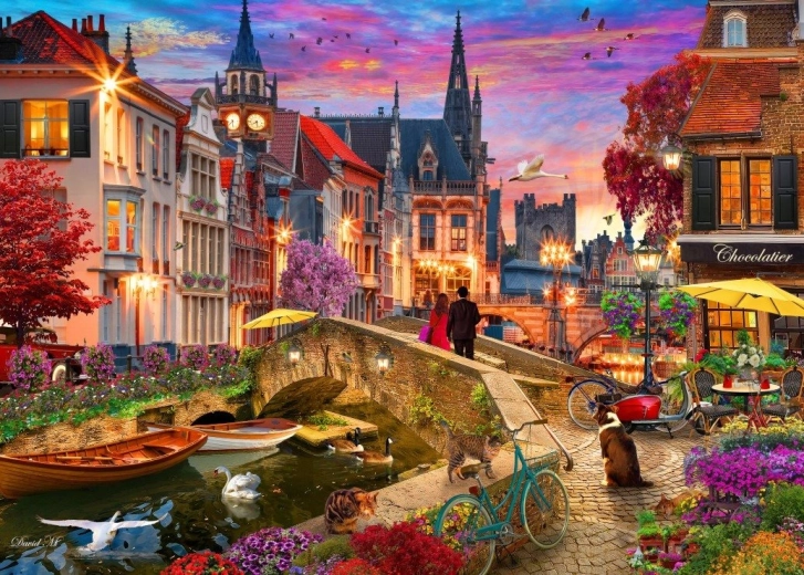 Puzzle Večer pri vodnom kanáli 1000 dielikov