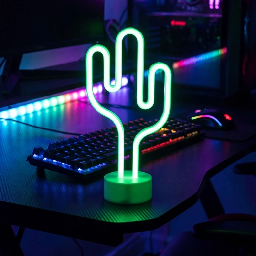 Neónová LED lampa zelený kaktus